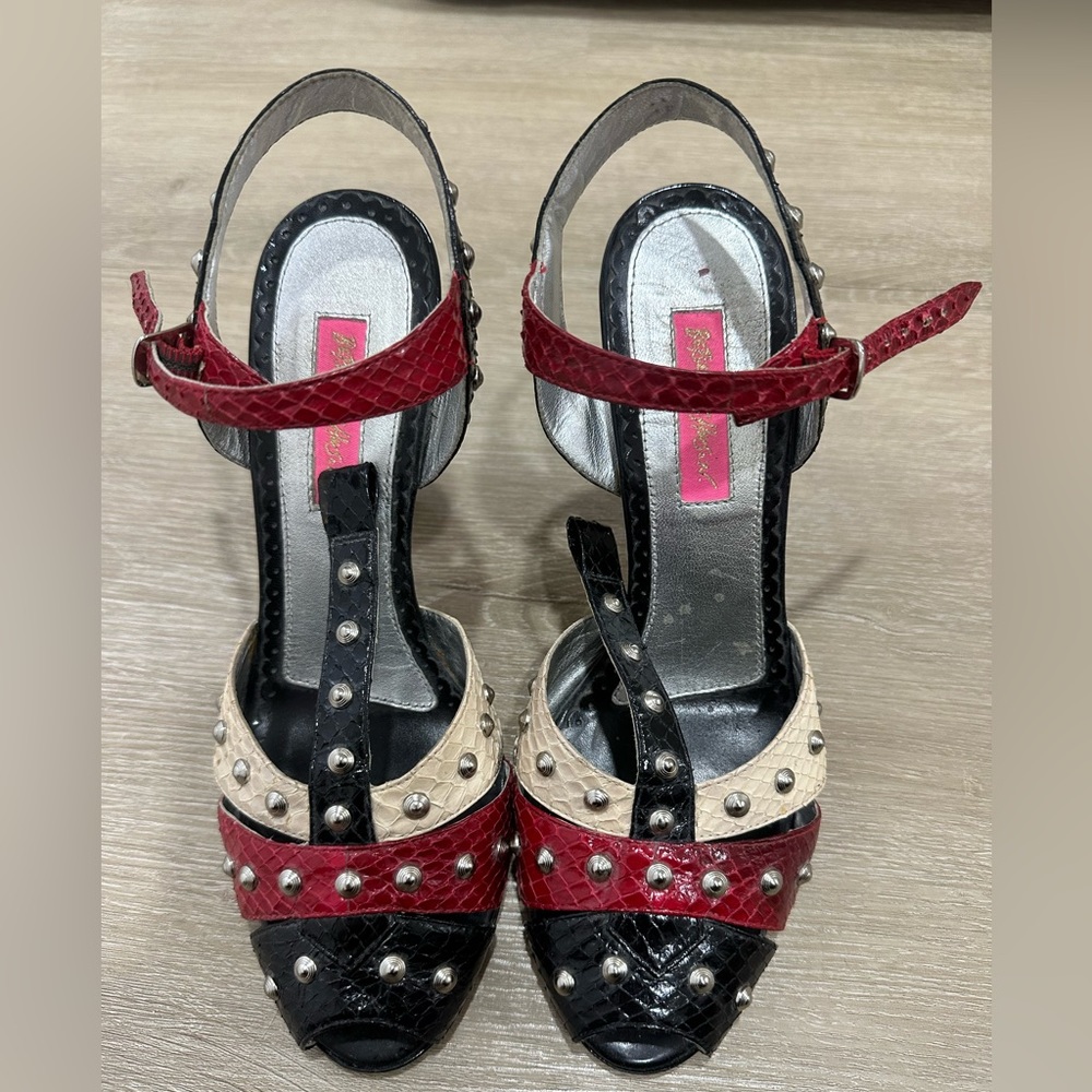 Vintage Betsey Johnson Multicolored Ankle Strap Open toe heels Size 9M